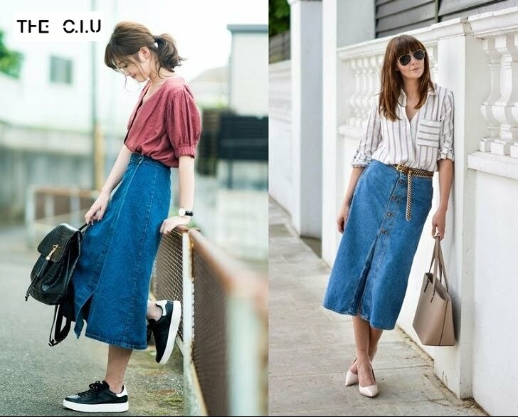 Mix đồ hay ho với váy jeans dài