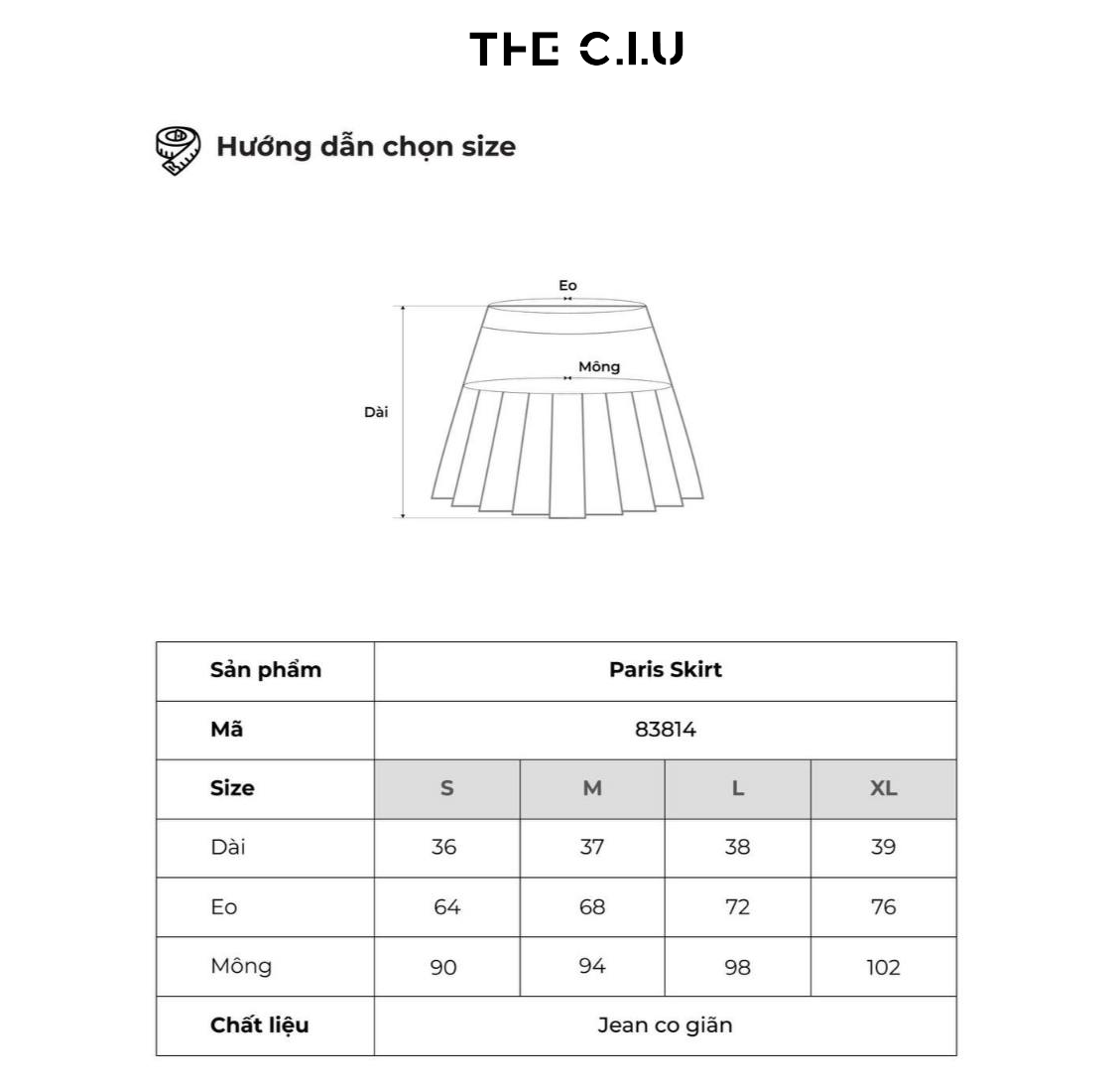 Gợi ý bảng số đo chọn size chân váy