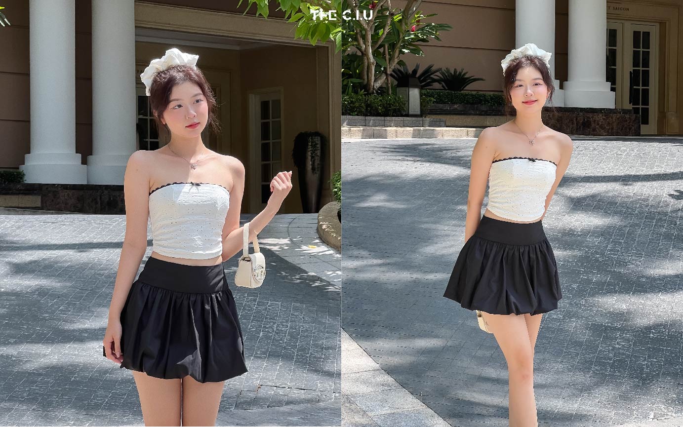 Áo ống phối với váy ngắn - Trẻ trung và quyến rũ