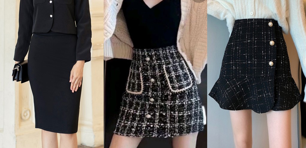 Các mẫu chân váy dạ kẻ ngắn.