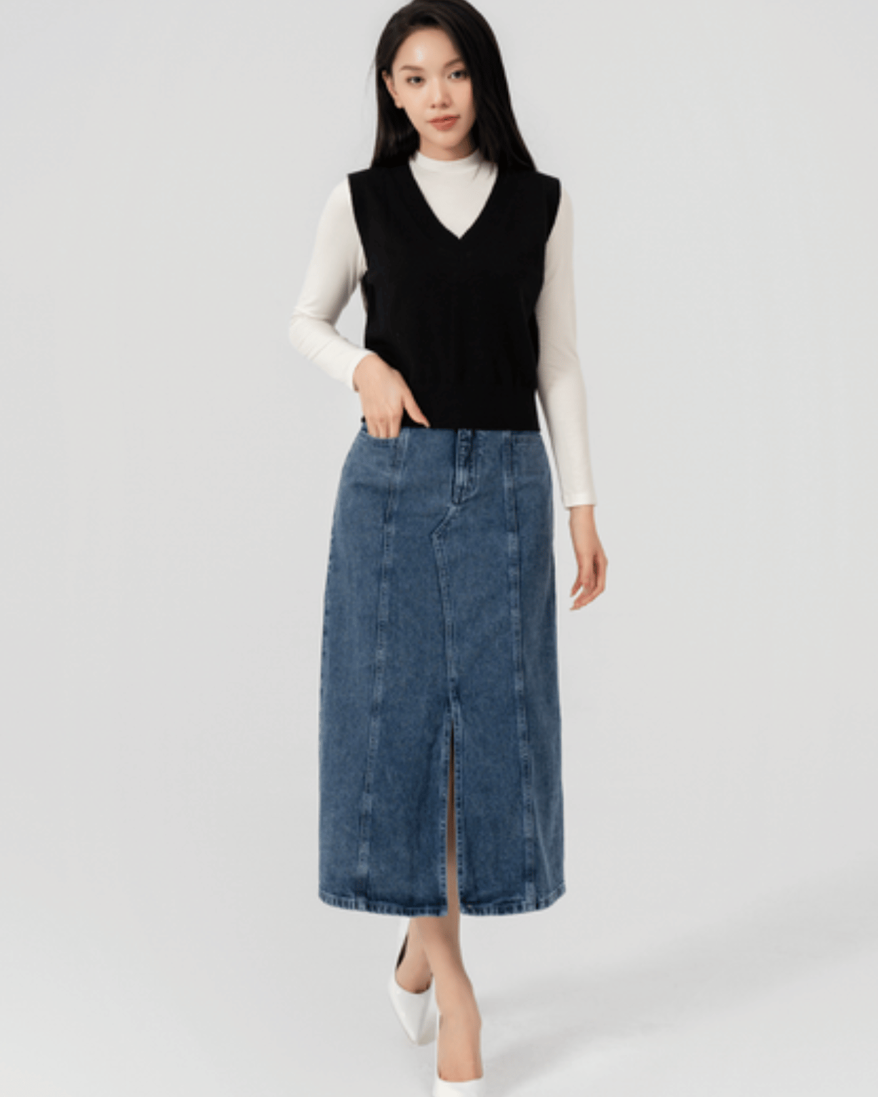Một chiếc váy chữ A thành lịch được làm từ quần jean. Tại sao không?