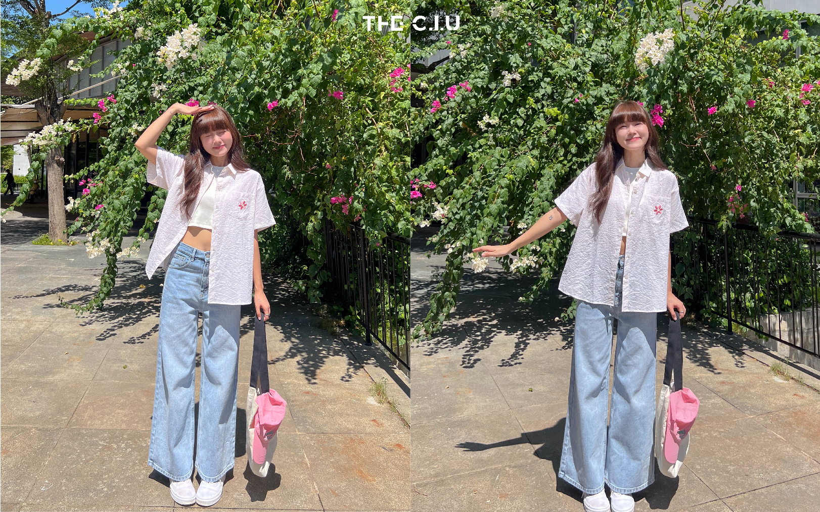 Kết hợp áo sơ mi tay ngắn với croptop cùng quần jeans và giày thể thao tạo nên phong cách năng động, hiện đại và thoải mái