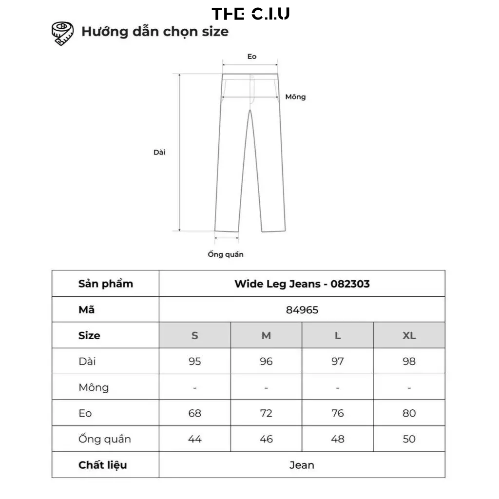 Hướng dẫn chọn size quần THE C.I.U