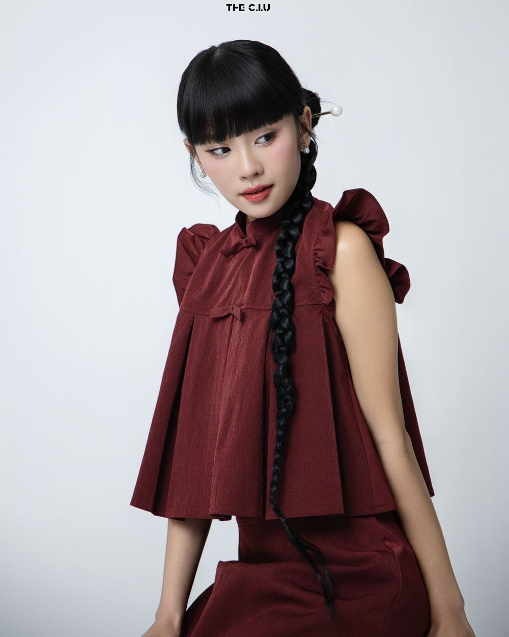 Review váy A áo cánh tiên cổ tàu phối nơ THE C.I.U Kiara Set