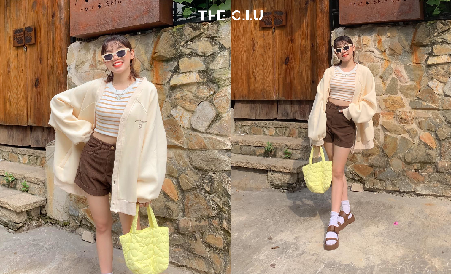 Phối cardigan cùng quần short sẽ giúp hoàn thành phong cách năng động, cá tính